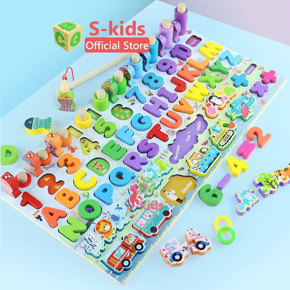Ảnh Đồ chơi bảng chữ cái thông minh S-kids, bộ trò chơi câu cá và ghép số học bằng gỗ cho bé. 2