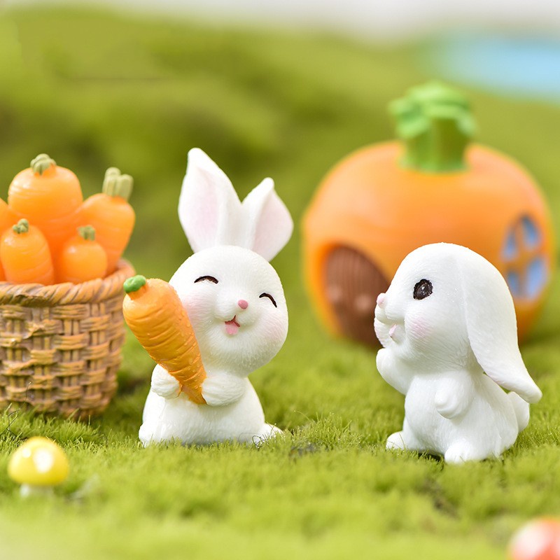 Tượng trang trí hình chú thỏ/ cà rốt/ giỏ đựng hoạt hình đáng yêu dành cho tiểu cảnh bàn làm việc