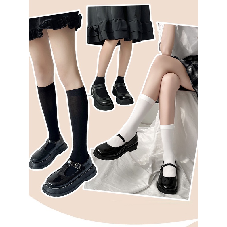 Jk Vớ Nhung Dài Qua Gối Màu Trắng/Đen- Lolita JK cosplay phong cách Nhật Bản chất siêu mịn