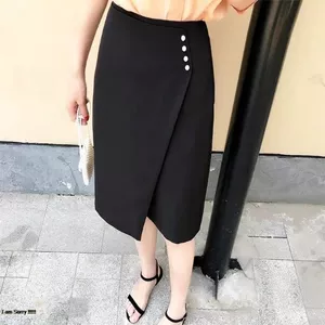 CHÂN VÁY BÚT CHÌ 70cm XẺ TRƯỚC LÊCH PHỐI CÚC