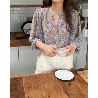 Phong cách hàn quốc nữ nữ dáng rộng voan hoa áo sơ mi dài tay baju baju wanita lengan panjang