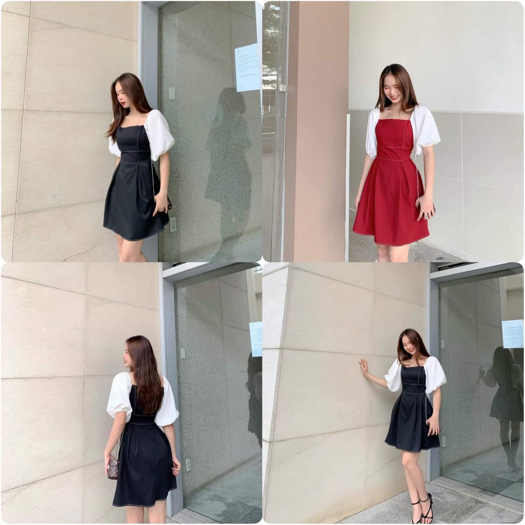 ĐẦM XÒE 2 MÀU ĐEN ĐỎ - MANLI DRESS