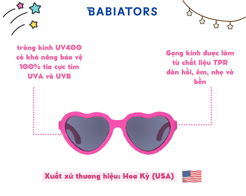 Mô tả Kính chống tia cực tím cho bé Babiators - Heartbreaker, Hồng, 3-5 tuổi - 2