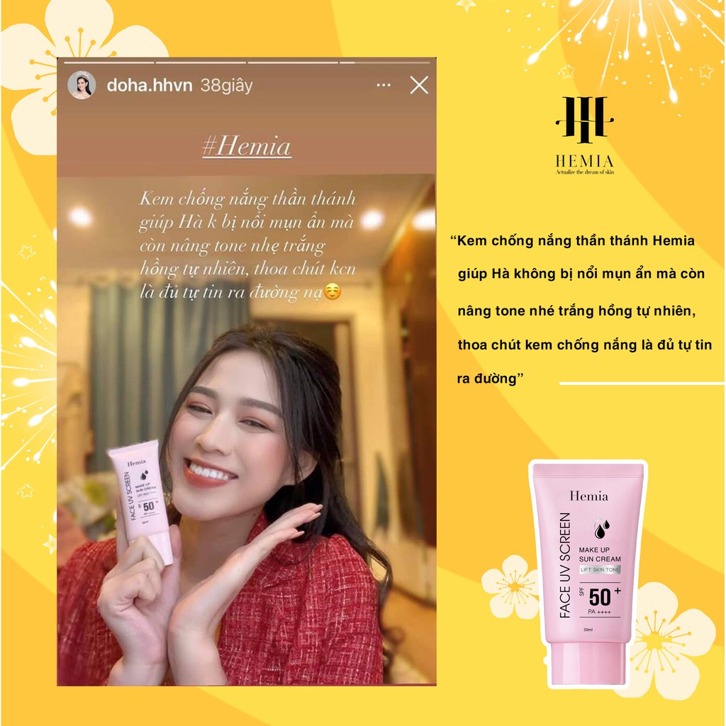 Ảnh Combo Kem chống nắng Hemia 50ml dưỡng trắng nâng tone và Sữa rửa mặt bạc hà Mint Cleanser Hemia 130ml dưỡng ẩm, sạch sâu 3