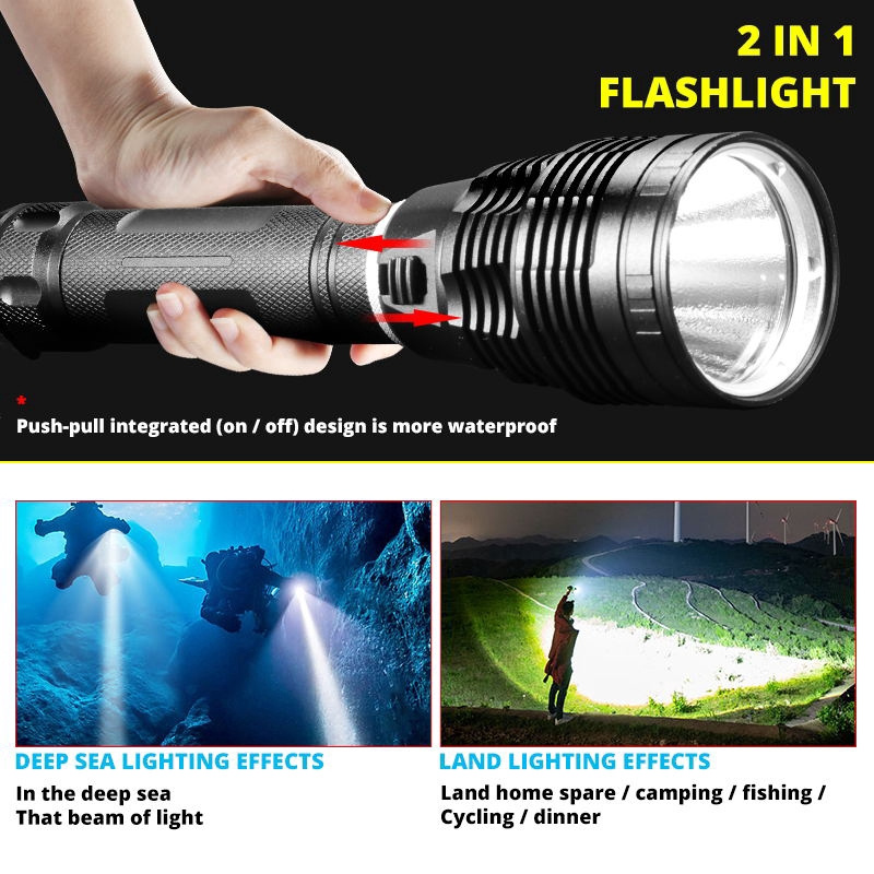 PUTEER Đèn Pin Lặn XHP70.2 Chống Thấm Nước Tới 100m, Dành Cho Diver