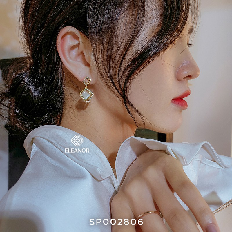 Bông tai nữ chuôi bạc 925 Eleanor Accessories đính đá khuyên tai dáng thả phụ kiện trang sức 2806