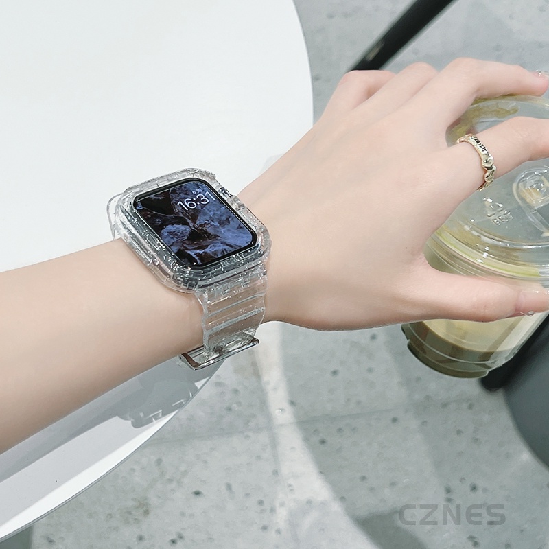 Dây đeo silicon tích hợp trong suốt thể thao nữ Long Lanh Glacier Thích hợp cho Apple Watch SE3 S9 S8 SE S7 S6 42mm 40mm 44mm 41mm 45mm Dây đeo cổ tay