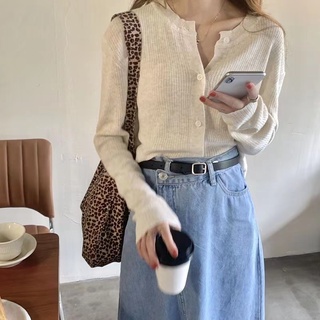 Áo Cardigan Dệt Kim Tay Dài Dáng Ôm Hở Trước Phong Cách Thời Trang Hàn Quốc Dành Cho Nữ