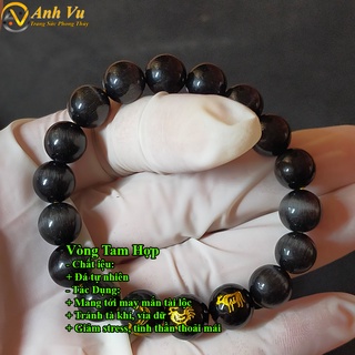 Vòng tay tam hợp quý nhân tỵ dậu sửu - Màu đen size 8 10ly - May mắn tài lộc - Bảo hành 12 tháng