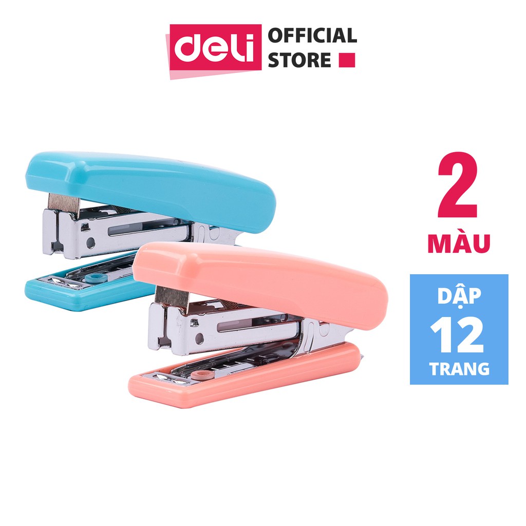 Dập ghim học sinh mini 10 Deli, 12 trang, Xanh, Hồng - 1 cái