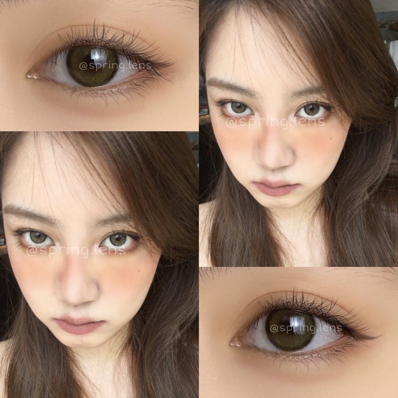 Kính áp tròng OLI GREEN (Olivia) xanh rêu viền style Hàn 1tháng | Spring Lens