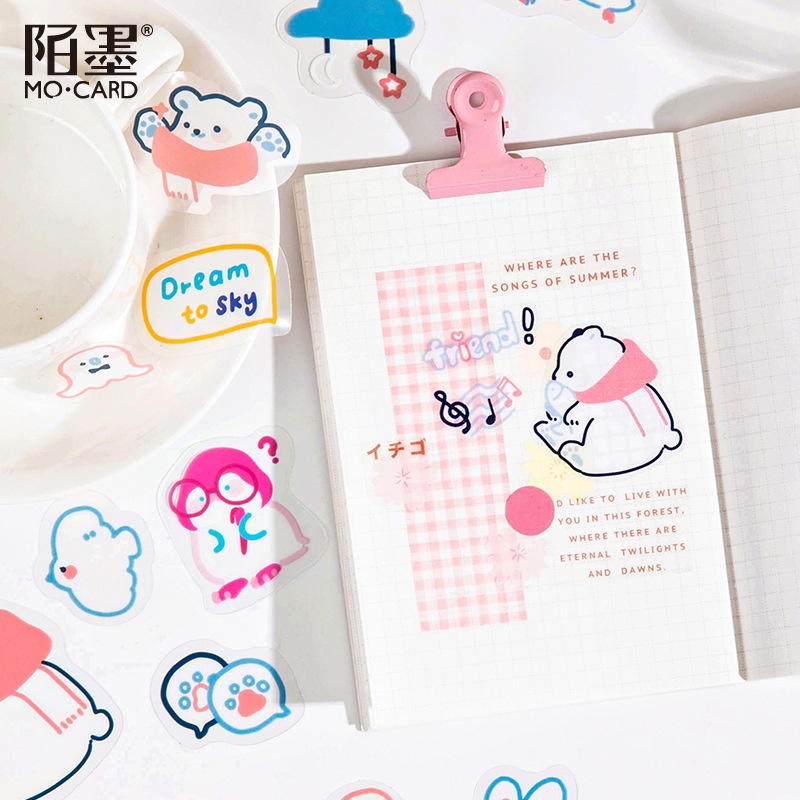 Sticker cute trong suốt giá rẻ set 45 miếng dán trang trí sổ mũ bảo hiểm bình nước điện thoại PET chống nước HD129-K51
