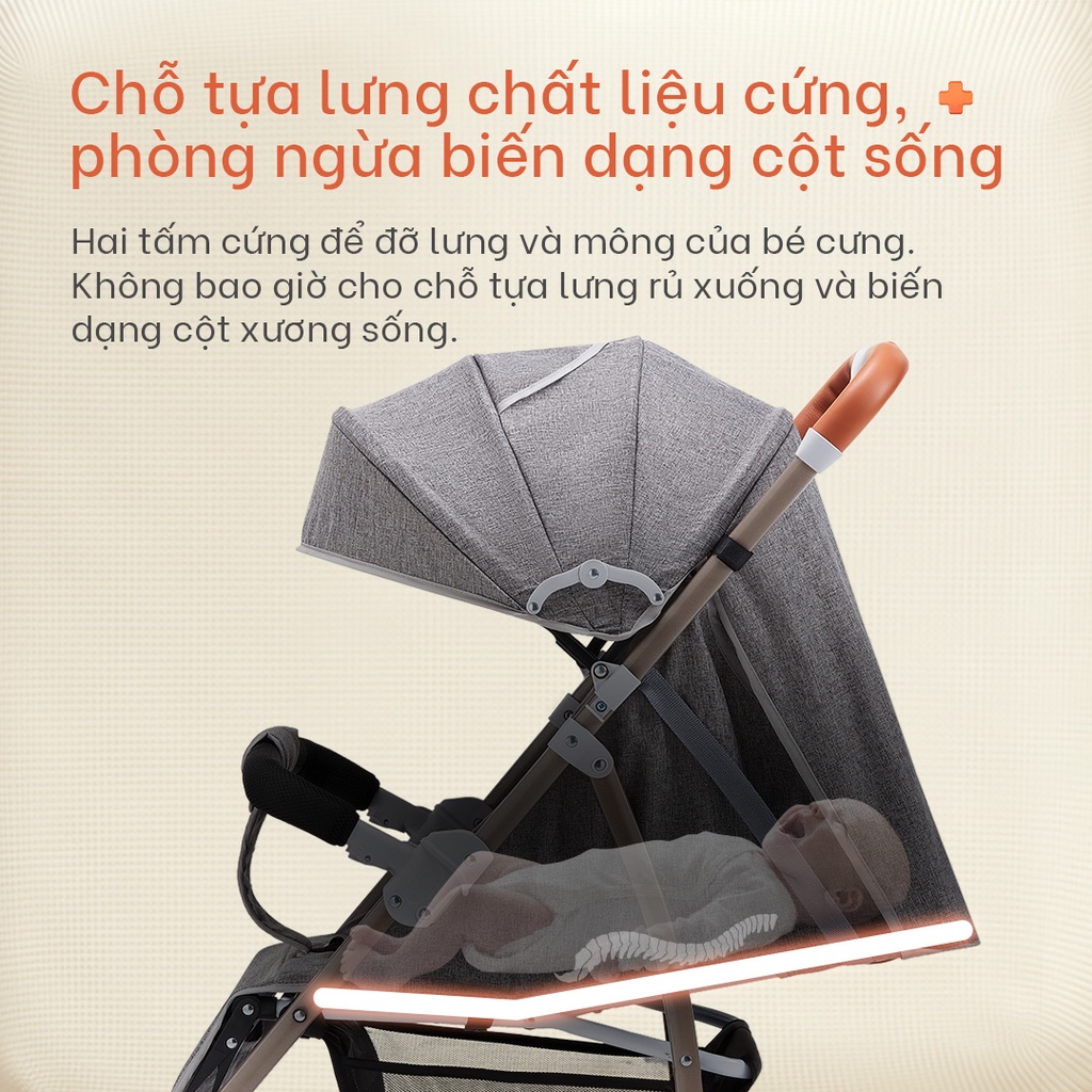 Mô tả Xe đẩy gấp gọn cho bé Yoboo YB-0067 bánh xe có phanh, tựa lưng chống gù điều chỉnh nhiều góc độ - Hàng chính hãng - 4