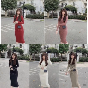 Đầm Body Trơn Tăm Nhung Dài Tay 5 Màu Siêu Xinh, Váy Ôm Nữ Thu Đông Dự Tiệc Sang Trọng Rẻ Và Đẹp