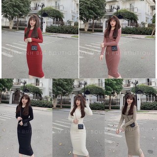 Đầm Body Trơn Tăm Nhung Dài Tay 5 Màu Siêu Xinh, Váy Ôm Nữ Thu Đông Dự Tiệc Sang Trọng Rẻ Và Đẹp