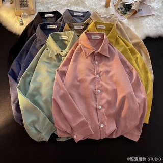 Áo sơ mi vải nhung 8 màu M-XXL Áo sơ mi dài tay mùa thu dáng rộng phong cách lười biếng bên ngoài mỏng Áo sơ mi chất lượng cao Phiên bản Hàn Quốc Áo sơ mi đẹp trai hợp thời trang