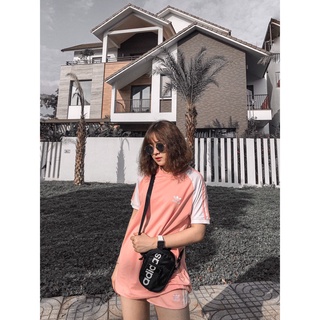 Áo Thể Thao Nam Nữ [Tee Shirt] 3 Stripes  Pink Tay Trắng [ĐỒ TẬP GYM]