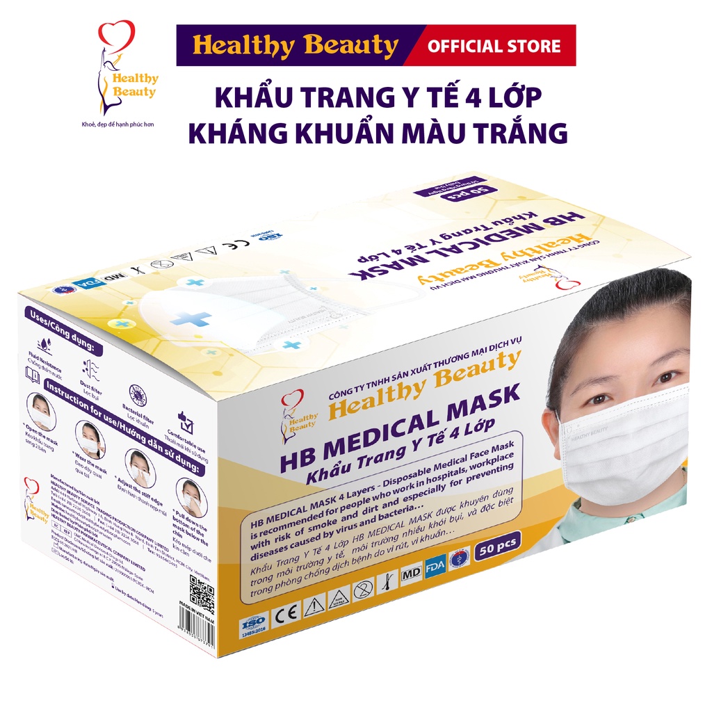 Ảnh Khẩu Trang Y Tế Kháng Khuẩn HB Medical Mask Cao Cấp Healthy Beauty 1 Hộp 50 cái 3
