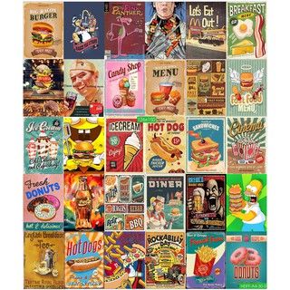 Combo Set 50 tờ Decal Decor Vintage Poster Trang Trí Quầy Bar, Fast Food , Quán Ăn, Khổ A4,A5...
