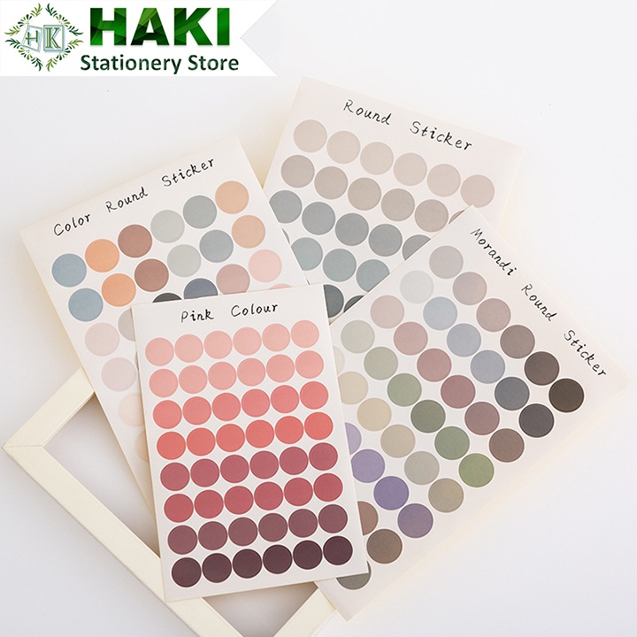 Sticker cute hình tròn dễ thương HAKI 1 tấm 48 sticker trang trí sổ vở ...