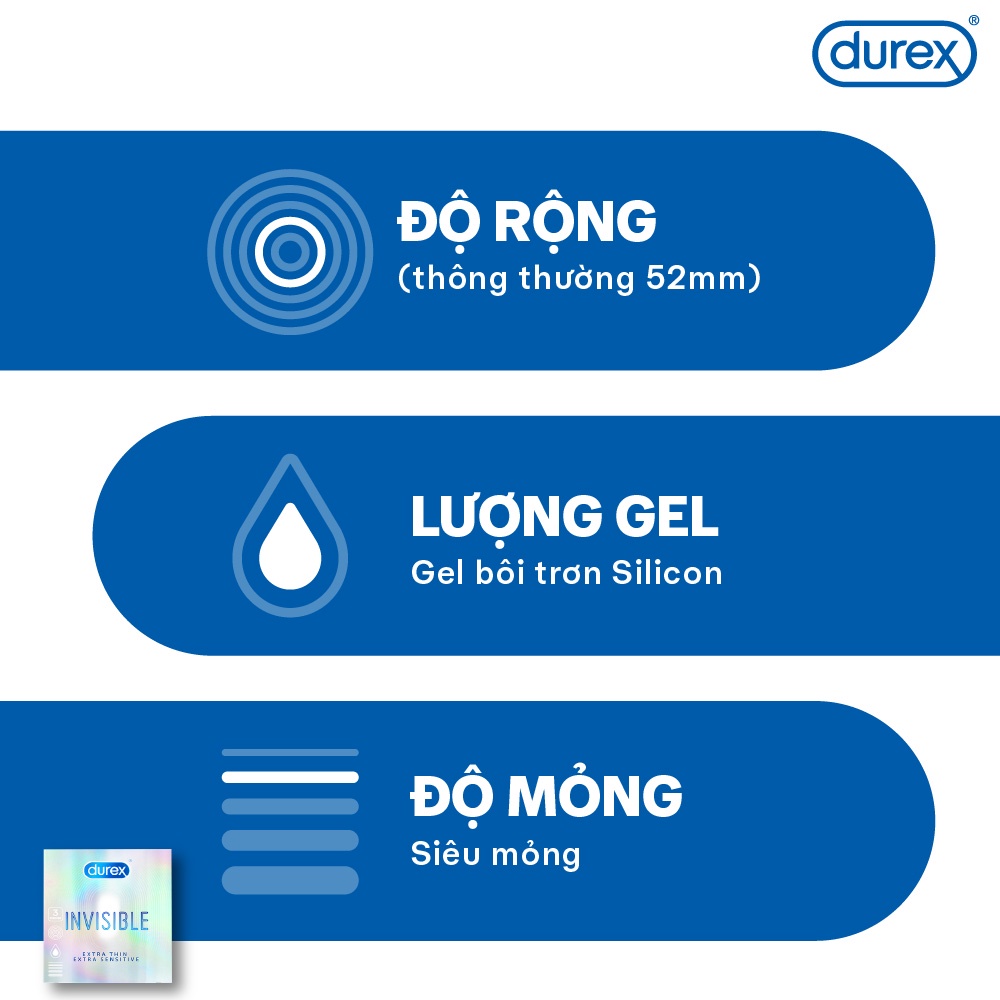 Ảnh Bao cao su Durex Invisible siêu mỏng, size 52mm, hộp 3 bao 3