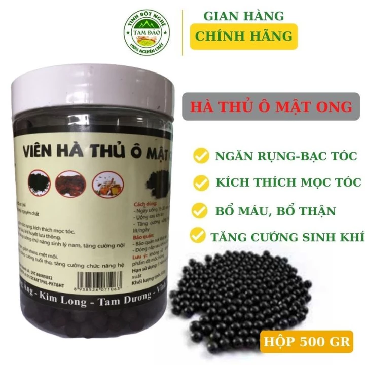 Hà thủ ô mật ong rừng Tam Đảo 500gr, viên hà thủ ô đỏ cải thiện rụng tóc hói đầu đen tóc sau 1 liệu trình đảm bảo VSATTP