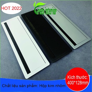Nắp hộp điện nhôm mặt bàn, nắp hộp điện âm bàn làm việc, nắp luồn dây điện mặt bàn làm việc kích thước 400*1280mm MàuBạc