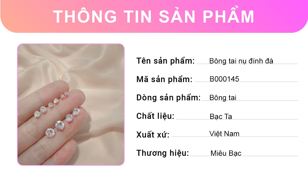 Khuyên tai bạc nữ nụ đá tròn Miêu Bạc 1