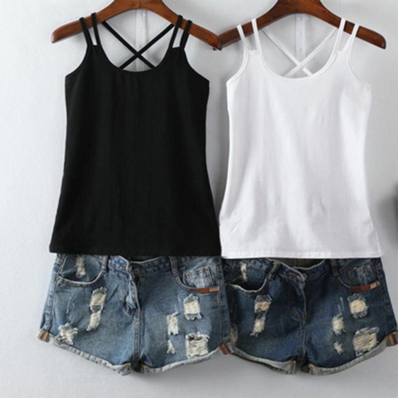 Women's Solid Crop Tops Summer All-matching Camisole for Tank  with Double