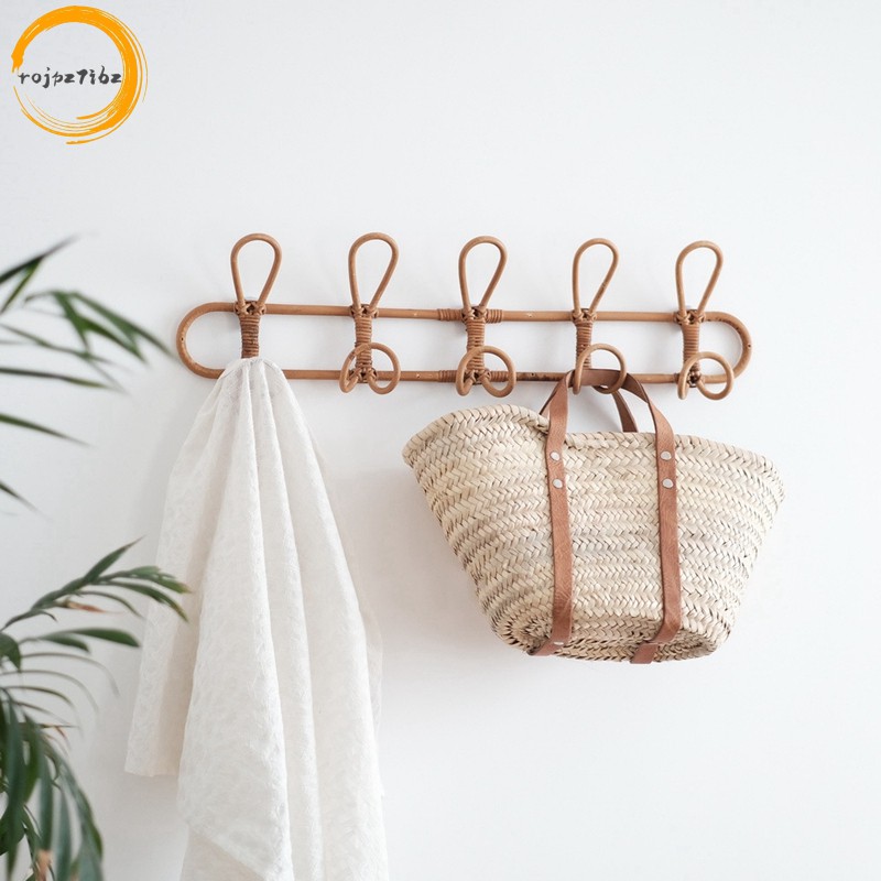 Lớn Vintage Mây Quần Áo Móc Treo Trẻ Em Quần Áo Tổ Chức Giá Mây Treo Tường Móc Quần Áo Mũ Treo Móc Trang Trí Phòng