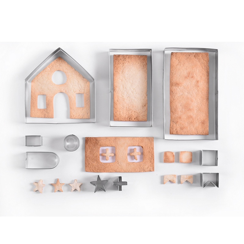 Khuôn làm bánh quy hình ngôi nhà bánh gừng 3D bằng thép không gỉ