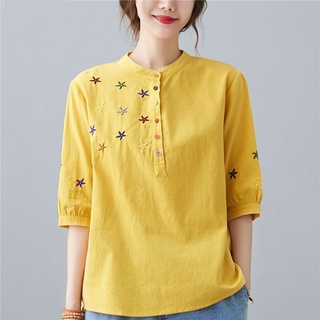 Áo kiểu nữ cổ tàu tay lỡ, chất đũi cao cấp siêu mềm mịn (SP18)