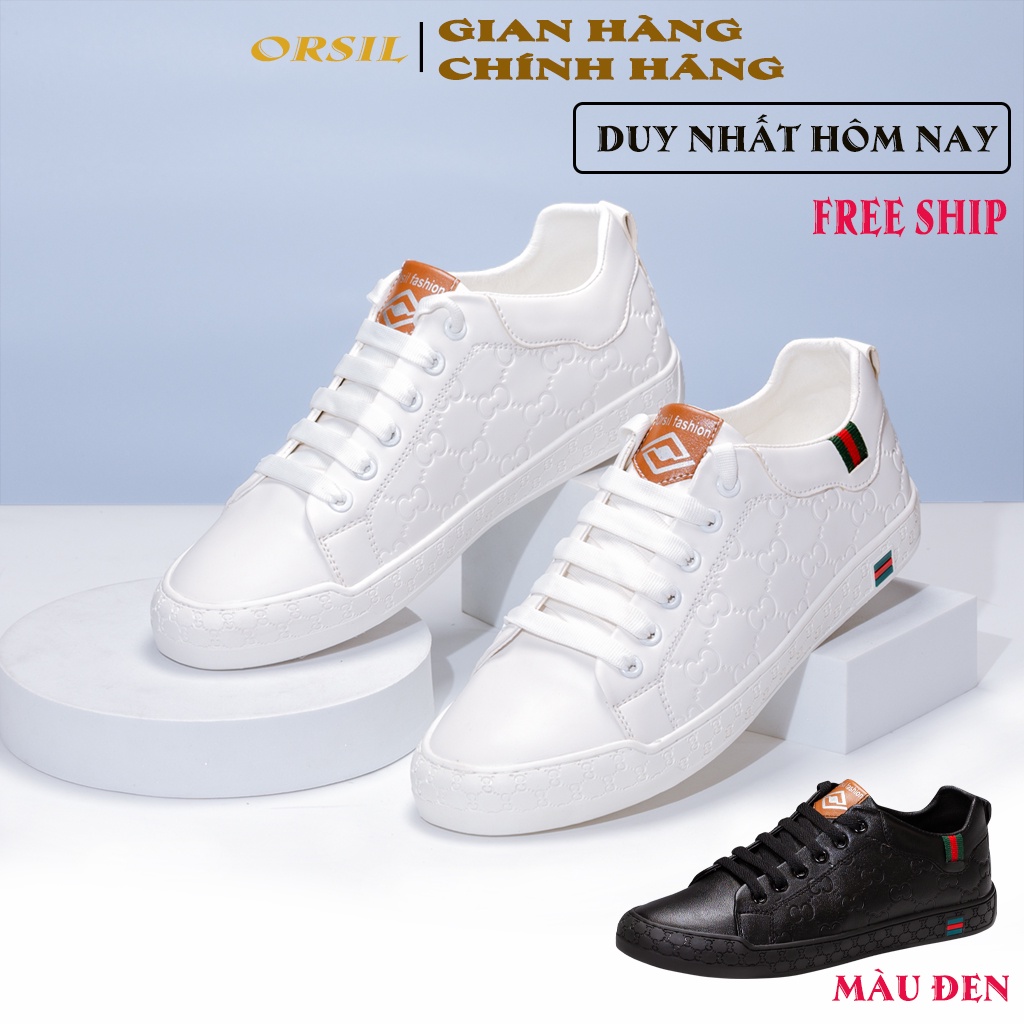 Giày nam trắng cao cấp ORSIL mã G-H02 2 màu đen - trắng