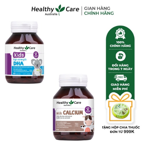 VIên uống Healthy Care High Strength DHA 60 viên, Healthy Care Milk Calcium giúp bổ sung canxi cho bé 60 viên