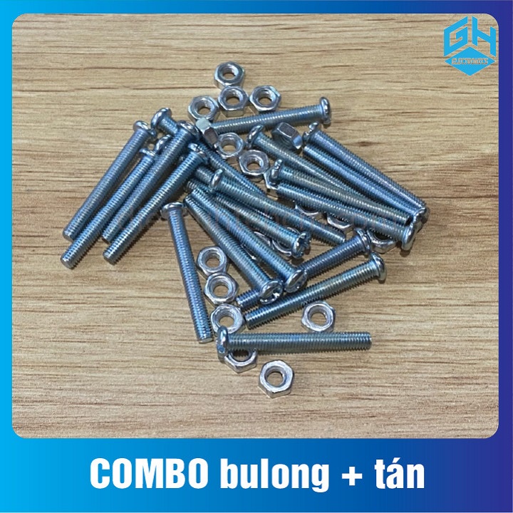 Gói 20 con Bulong ốc vít M3,M4 + 20 con tán (đai ốc)M3,M4 nhiều kích ...