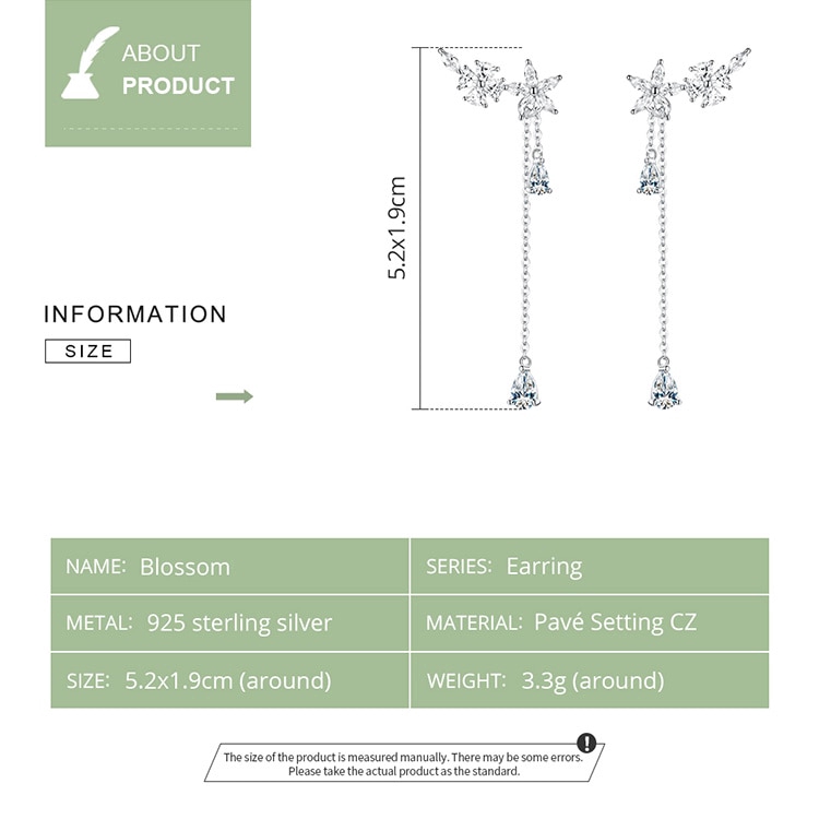 Bamoer Bông Tai bạc 925 Dáng Dài Phối Tua Rua Thời Trang Cho Nữ bse288
