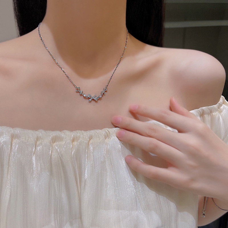 Vòng Cổ Chất Liệu Thép Titan Mặt Nơ Đính Đá Thời Trang Cho Nữ
