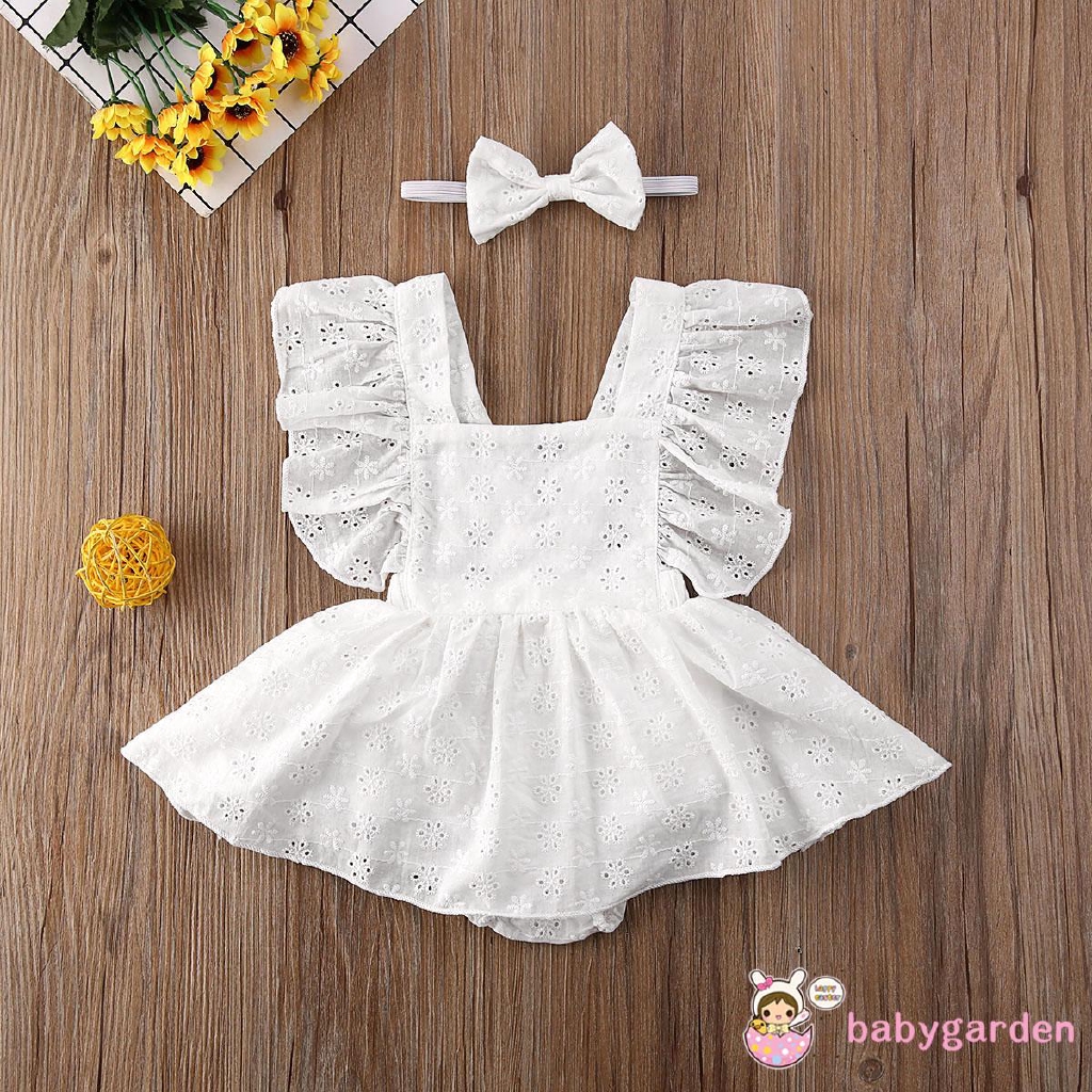 Bộ áo liền quần họa tiết hoa kèm băng đô đáng yêu cho bé gái