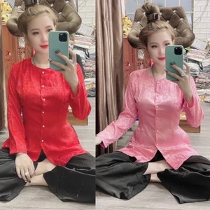 Bà Ba Vải Gấm Cao Cấp #Quần Đen #Jacket Top Kem Dress Women