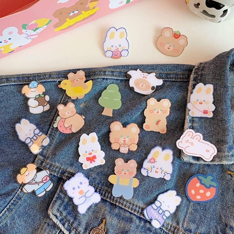 Sticker | pin cài | huy hiệu dễ thương trang trí cặp, balo, túi vải 🧸💜🌈 Phong cách Nhật Bản – HÀNG CÓ SẴN ✨🍀🏝