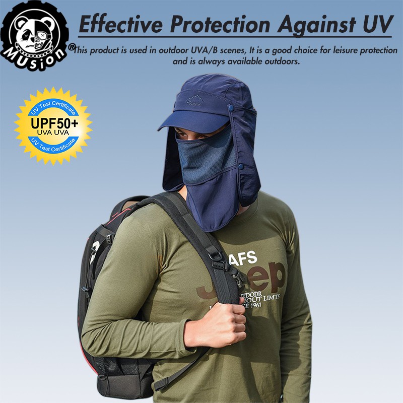 Mũ trùm đầu MUSION che nắng chống tia UV UPF 50+ dùng 4 cách phần vành tháo rời làm vườn ngoài trời đi bộ đường dài