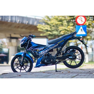 Tem Rời Dán Xe Satria Fi - Raider Fi Mẫu Hayabusa Xanh Đen Trắng Chữ Satria F150 Hàng 3 Lớp Chất Lượng Cao .Team Decal