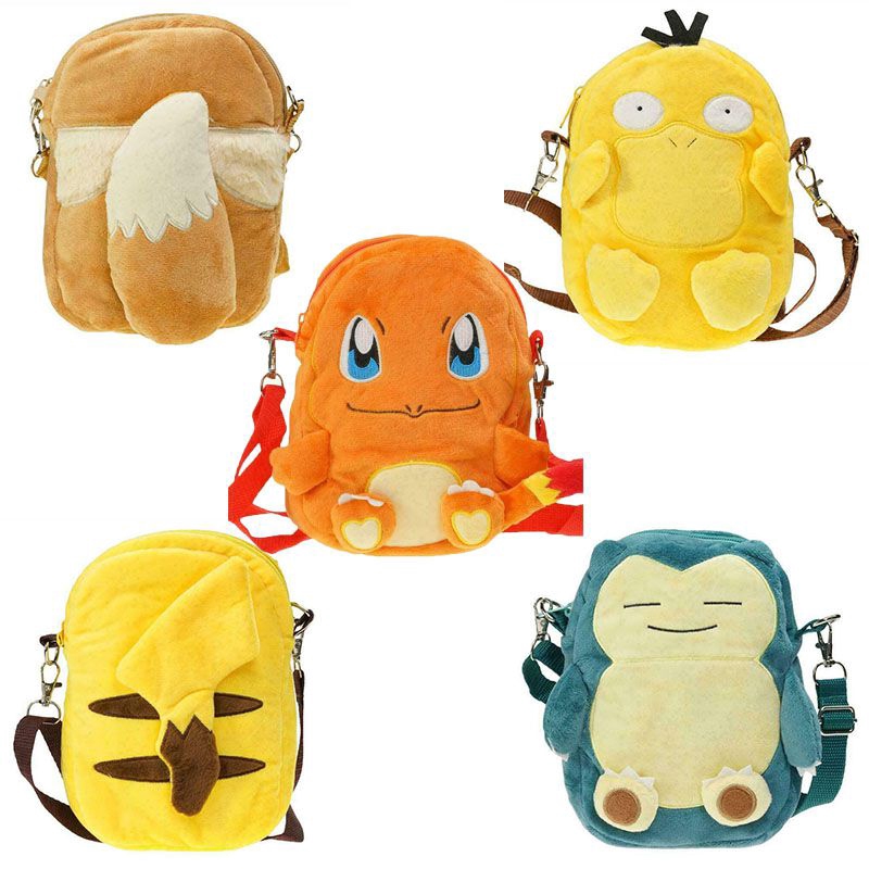 Pikachu Snorlax Charmander Eevee Psyduck Ba lô sang trọng Túi dây kéo trẻ em