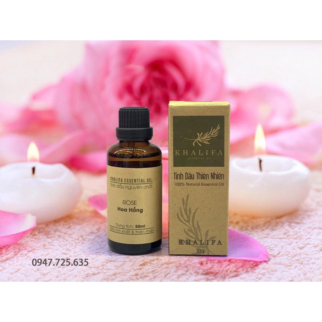 Tinh Dầu Hoa Hồng Nguyên Chất Khalifa 50ml Tốt Cho Da Giảm Stress Khử Mùi Chống Say Xe Hàng Chính Hãng