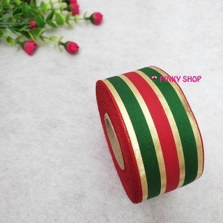 Ruy băng sọc ba màu kim tuyến lấp lánh trang trí noel, giáng sinh, merry Christmas, chúc mừng năm mới