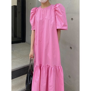Đầm maxi Tay Phồng Cổ Tròn Dáng Rộng Phong Cách Hàn Quốc Thời Trang Mùa Hè Xinh Xắn Cho Nữ Mới