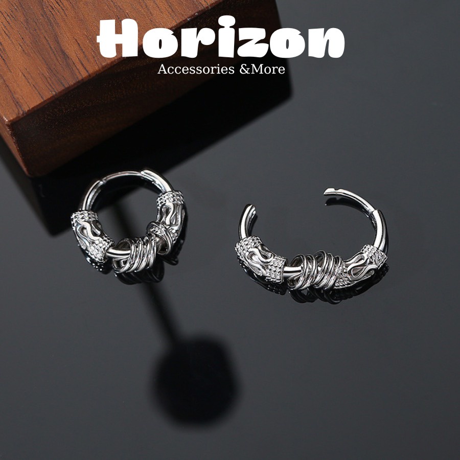 Khuyên Tai Hipster 1 Nam Nữ Unisex Tròn Dạng Xỏ Màu Bạc Đen Đơn Giản Đẹp Nhỏ Xinh - Horizon