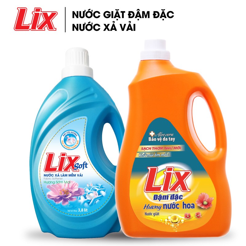 Combo 18 gồm Nước giặt LIX hương nước hoa 3.6kg NGH10 + Nước xả vải LIX soft hương sớm mai 3.6 lít LSF36
