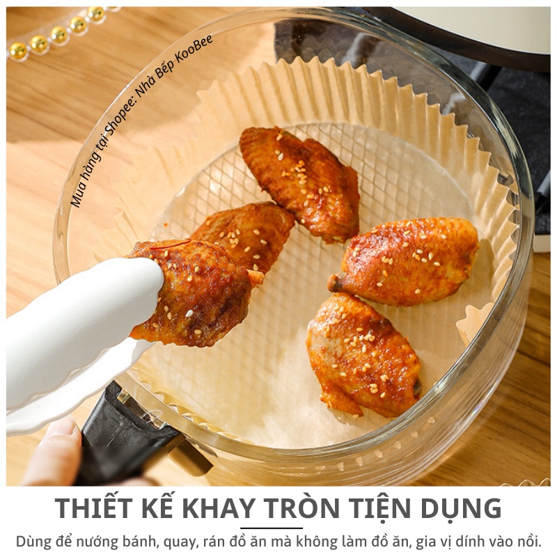 Set 50 Khay Giấy Nến Tròn Không Lỗ KOOBEE – Lót Nồi Chiên Không Dầu, Chống Dính, Tiện Lợi, Sạch Gọn