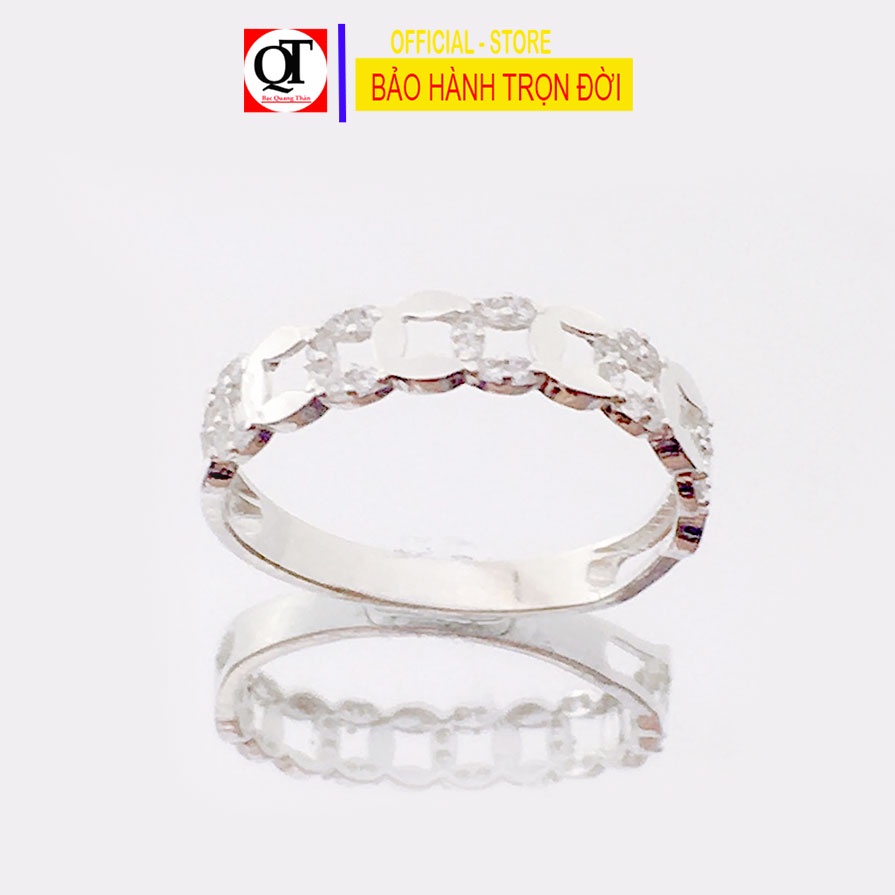 Nhẫn nữ kim tiền chất liệu bạc ta bề mặt gắn đá trắng sáng trang sức Bạc Quang Thản – QTNU82
